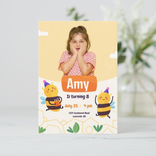 のまわりにモダンフォト誕生日 招待状 (スタンド正面)