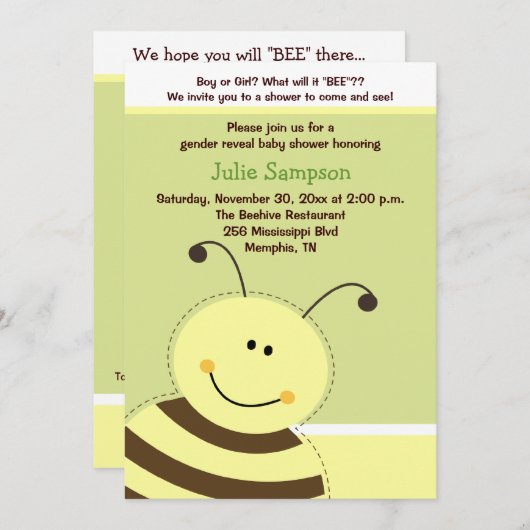 のまわりに性別が赤ちゃんシャワー招待状を5時間365日 招待状 (正面/裏面)