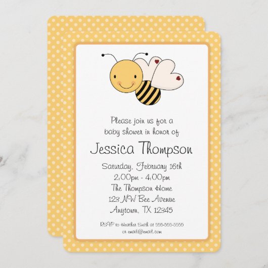 のまわりに水玉模様お洒落ベビーシャワー 招待状 (正面/裏面)