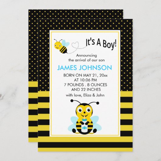 のまわりに男の赤ちゃん誕生注釈カード 案内状 (正面/裏面)