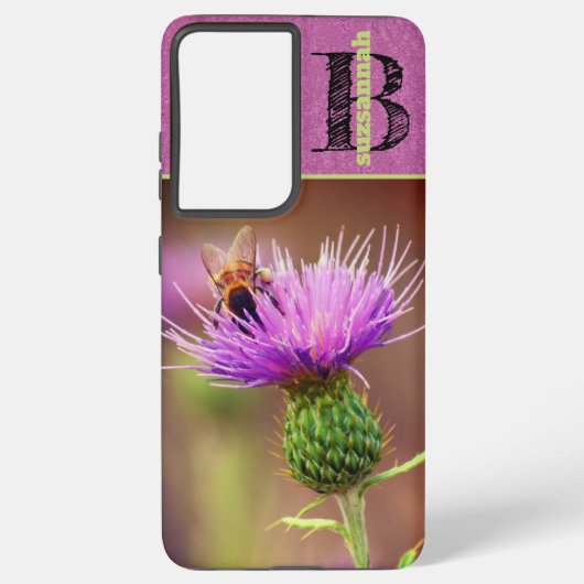 のまわりに紫のアザミ花クローズアップ写真 SAMSUNG GALAXYケース (裏面)