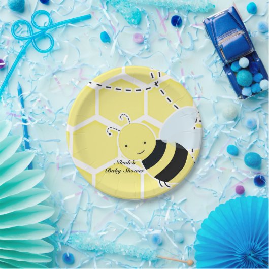 のまわりに赤ちゃんモダンシャワーイエロー&ブラック ペーパープレート (パーティー)