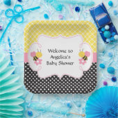 のまわりに黄色と黒の赤ちゃんシャワー（女の子） ペーパープレート (パーティー)