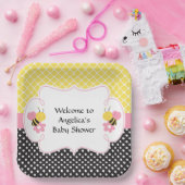 のまわりに黄色と黒の赤ちゃんシャワー（女の子） ペーパープレート (パーティー)