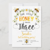 のまわりに。小さな蜂蜜、蜂、3歳の誕生日 招待状 (正面)