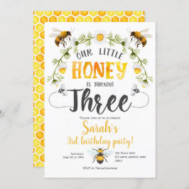 のまわりに。小さな蜂蜜、蜂、3歳の誕生日 招待状