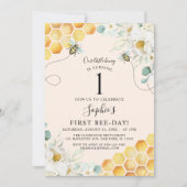 のまわりに、私たちの小さなハニービー1st誕生日 招待状 (正面)