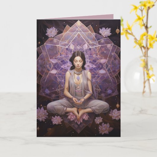のめい想ヨガクリスタルアメジストロータス誕生日 カード (黄色い花)