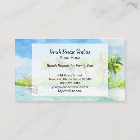*~*のやし海の芸術のビーチの特性のレンタル 名刺 (裏面)
