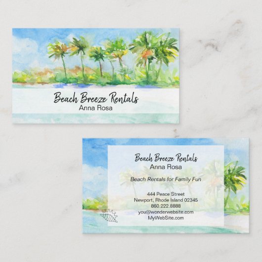*~*のやし海の芸術のビーチの特性のレンタル 名刺 (正面/裏面)