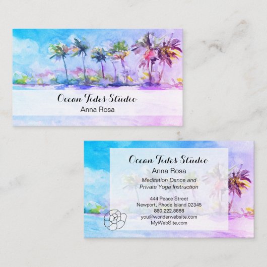 *~*のやし海の貝殻のビーチのプランナー旅行 名刺 (正面/裏面)