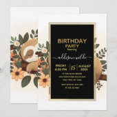 のんびりとしたナマケモノが枝で寝ている漫画 招待状 (正面/裏面)