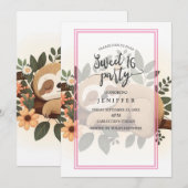 のんびりとしたナマケモノが枝で寝ている漫画 招待状 (正面/裏面)