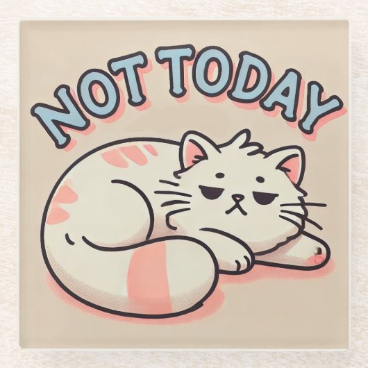のんびりキャラクター猫 ガラスコースター (正面)