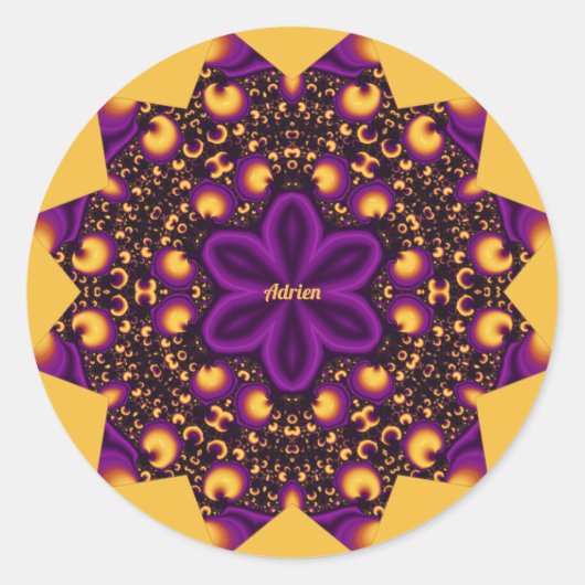 ～のアイオープナー～紫色の黄色のオレンジ色の黒～ ラウンドシール (正面)