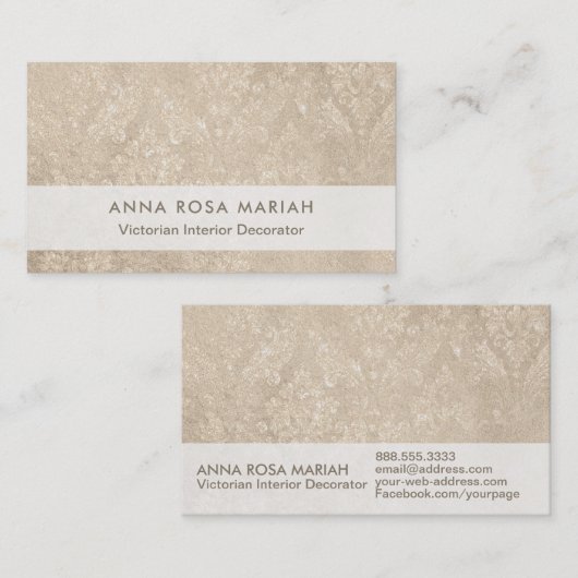 *~*のアイボリーのヴィンテージのアンティークによって老化させる虹色のダマスク織 名刺 (正面/裏面)