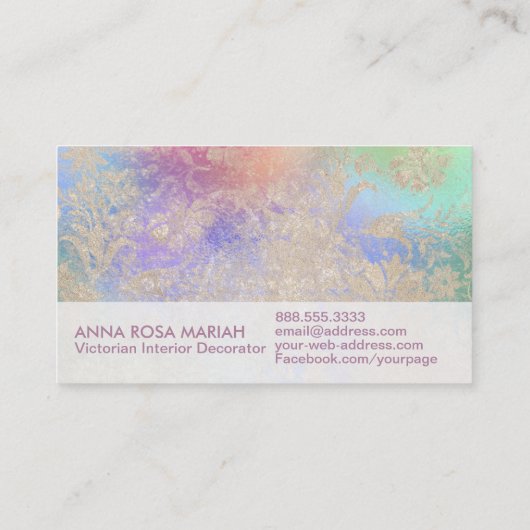 *~*のアイボリーの青いピンクのヴィンテージのアンティークによって老化させるダマスク織 名刺 (裏面)