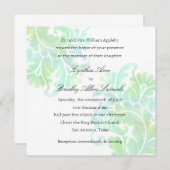 のアクア結婚グリーンウォーターカラーのプルーム 招待状 (正面/裏面)