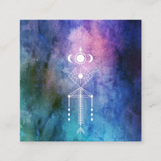 *~*のアステカな種族の神聖な幾何学の水彩画のシャーマン スクエア名刺 (正面)