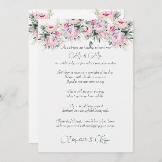 のアドバイス結婚はピンク色の牡丹を願う アドバイスカード (正面/裏面)