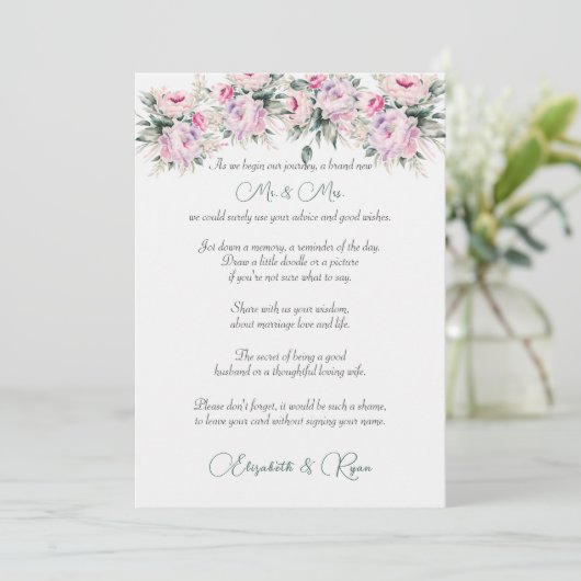 のアドバイス結婚はピンク色の牡丹を願う アドバイスカード (スタンド正面)