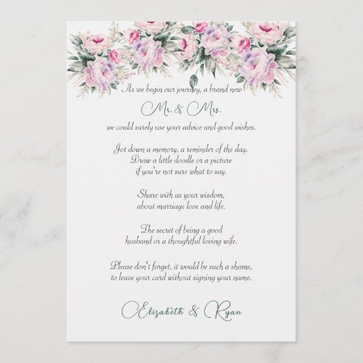 のアドバイス結婚はピンク色の牡丹を願う アドバイスカード (正面)