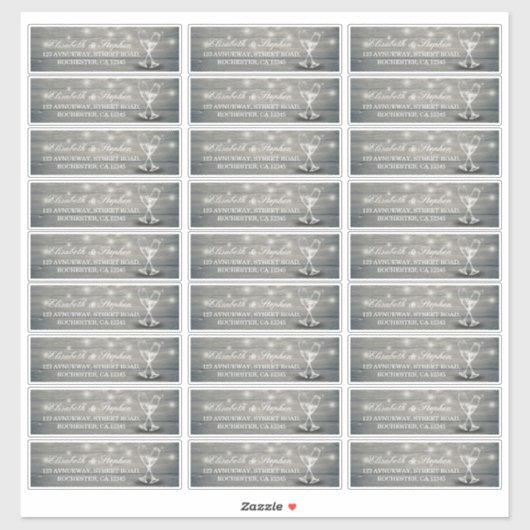 のアドレス結婚シャンパングラス木製ストリングライト シール (シート)