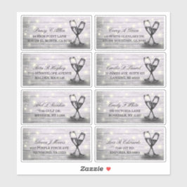 のアドレス結婚シャンパングラス木製ストリングライト シール