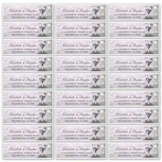 のアドレス結婚シャンパングラス木製ストリングライト シール (正面)