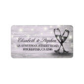 のアドレス結婚シャンパングラス木製ストリングライト ラベル (正面)