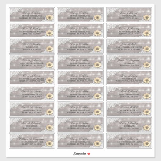 のアドレス結婚レースひまわり木のストリングライト シール (シート)