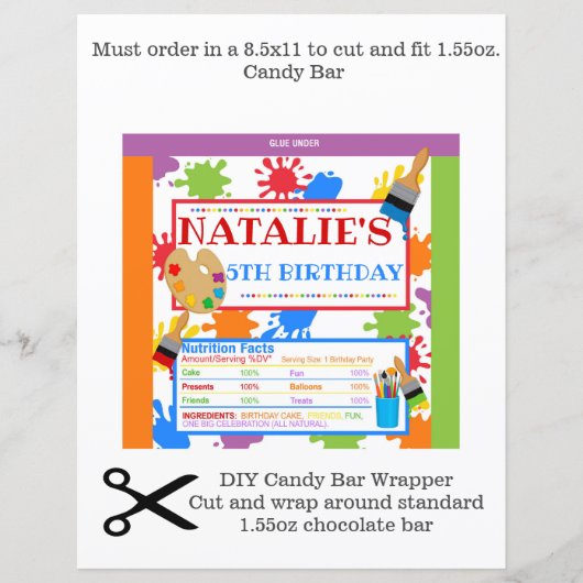 のアート絵画パーティーチョコレートバーラッパー (正面)