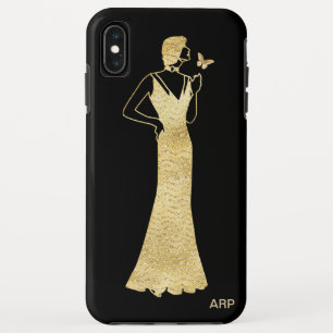 *~*のアールデコの新しいの金ゴールドのグリッターの女性の蝶 iPhone XS MAXケース