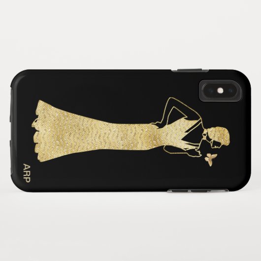 *~*のアールデコの新しいの金ゴールドのグリッターの女性の蝶 Case-Mate iPhoneケース (裏面(横))