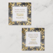 *~*のアールデコの花の金ゴールドの鳥パターン スクエア名刺 (正面/裏面)