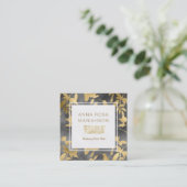 *~*のアールデコの花の金ゴールドの鳥パターン スクエア名刺 (スタンド正面)