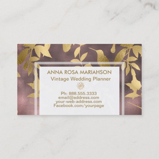 *~*のアールデコの花の金ゴールドの鳥パターン 名刺 (裏面)