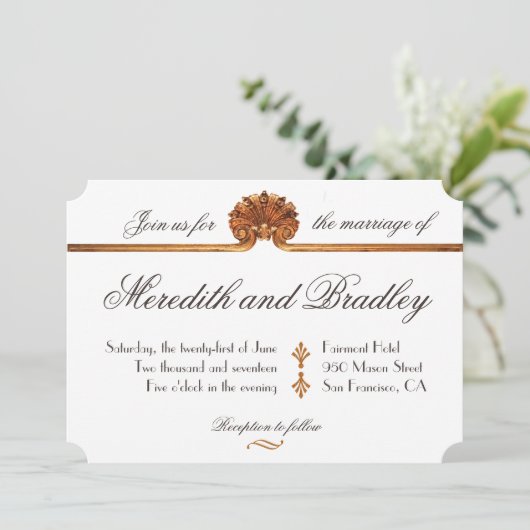 |のアールデコの金ゴールドの招待を結婚する金めっきされた魅力 招待状 (スタンド正面)