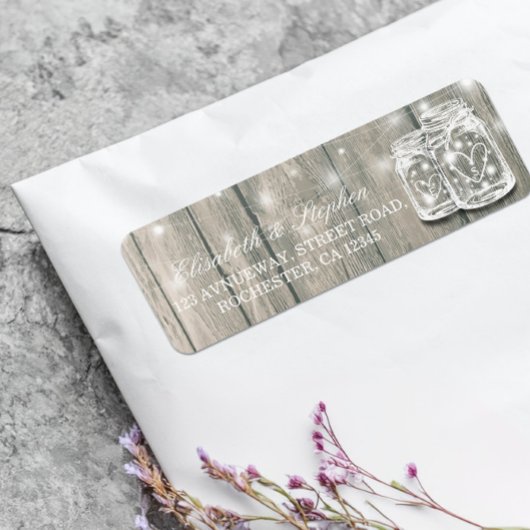 のア結婚ドレス素朴ウッド・メイソン・ジャー・ストリングライト ラベル