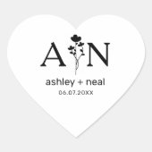 のイニシャルを持つ結婚ワイルドフラワー ハートシール (正面)