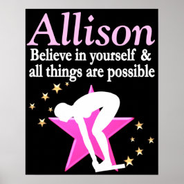 のインスパイアピンクの女パーソナライズされたの子の泳ぐ人ポスター ポスター