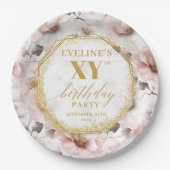 のインスパイア赤面フローラ金ゴールド誕生日紙プレート ペーパープレート (正面)