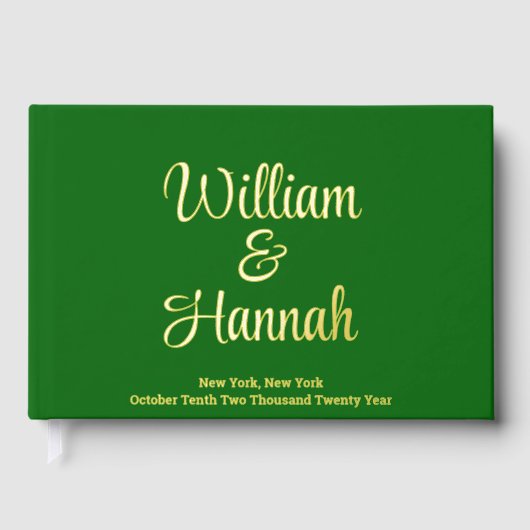 のエメモダンロ結婚ラルドグリーンと金ゴールドハードカバー ゲストブック (正面)