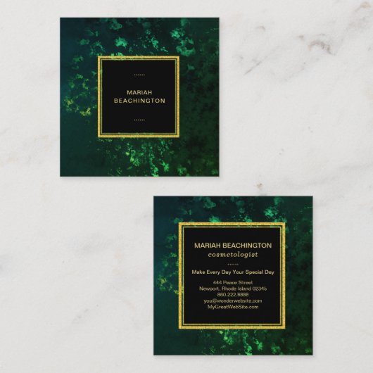*~*のエメラルドグリーンの抽象芸術の黒 スクエア名刺 (正面/裏面)