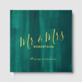 のエメ結婚ラルドの緑と実在金ゴールドホイルのゲストブック ゲストブック (正面)