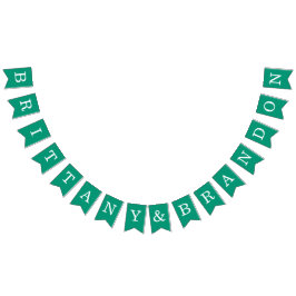 のエメ結婚ラルドグリーンシンプルの新郎新婦の名前 バンティングフラッグ