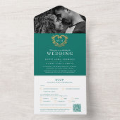 のエメ結婚ラルドグリーン白金ゴールドハートモノグラムQR オールインワン招待状 (内側)