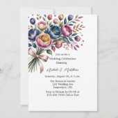 のエレガントお祝いに対す結婚るフローラリース 招待状 (正面)