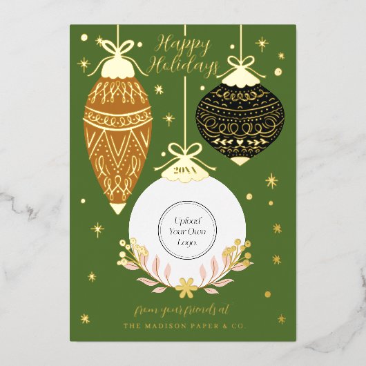 のエレガントぶら下がったクリスマスオーナメント・ビジネス・ロゴ 箔シーズンカード (正面)