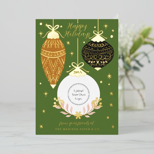 のエレガントぶら下がったクリスマスオーナメント・ビジネス・ロゴ 箔シーズンカード (立ち正面)